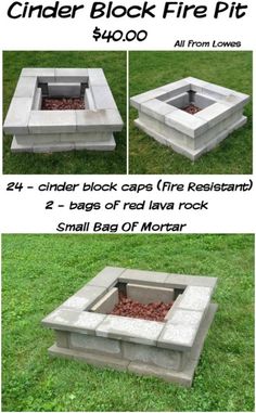 $40 Cinder Block Fire Pit Block Fire Pit, Shed Inspiration, Diy Fire Pit Ideas, Fire Pit Plans, Cinder Block Fire Pit, Cinder Blocks, Fire Pit Furniture, Diy Fire Pit, Cinder Block