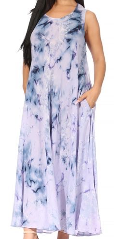 Sakkas Liza Women's Casual Summer Maxi Caftan Sleeveless Dress Boho w/Pockets Nice#color_Blue Dress For Everyday, Maxi Dress Coverup, Casual Summer Wear, Sleeveless Pullover, Caftan Dress, Summer Maxi, Dress Boho, Dress Cover, Pocket Dress