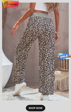 Leopard Print Drawstring Waist Wide Leg Pants Cheetah Style, Animal Print Pants, Leopard Fashion, Printed Wide Leg Pants, Print Pants, Pantalon Large, Loose Pants, Printed Drawstring, Comfortable Fashion