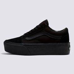 Bringing New Heights to Our Iconic Sidestripe ShoeNothing screams attitude like a killer pair of black platform shoes. The Vans Old Skool Stackform is the height of cool on the platform front, with double the sidewall height for maximum coverage. The suede and canvas uppers ensure durability, while the lace-up closure and supportive padded collars add layers of comfort on the practical side. These black platform shoes are all about the look, a cool-as-cool aesthetic that remains undefeated after Black Lace-up Skate Shoes With Thick Bottom, Black Low-top Skate Shoes With Thick Bottom, Black Low-top Thick Bottom Skate Shoes, Casual Black Skate Shoes With Thick Bottom, Black Platform Sneakers For Streetwear With Thick Sole, Black Platform Sneakers With Chunky Platform, Black Casual Platform Sneakers For Skateboarding, Black Low-top Sneakers With Thick Bottom, Black Low-top Thick Bottom Sneakers