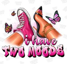 the words have two models written in pink and white with butterflies flying around it on a white background