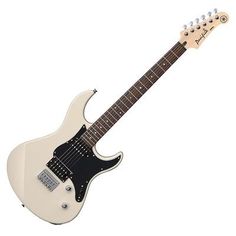 an electric guitar with a white body and black pick up on the neck, in front of a white background