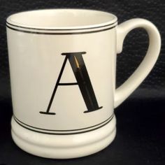 a coffee mug with the letter a on it