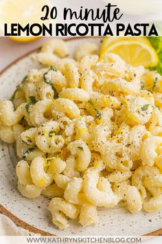 lemon ricotta pasta on a white plate