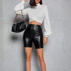 Forever 21 Black Latex Shorts Like New, Never Worn! Clean Excellent Condition Sexy; Can Dress Them Up With A Pair Of Heels For A Night Out! Bin 1a Latex Shorts, Bike Shorts, Night Out, Forever 21, Like New, Womens Shorts, Heels, Women Shopping, Black