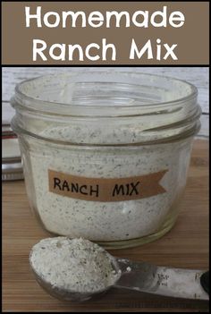 homemade ranch mix in a glass jar with a spoon