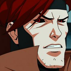 an anime character with red hair looking at the camera while wearing a turban