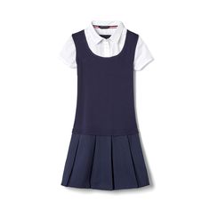 PRICES MAY VARY. Layered look dress The look of 3 pieces in one Knit vest, blouse inserts, and pleated skirt bottom Rib Vest French School Uniform, Preppy Uniform, French Toast Uniforms, Fantasy High, Uniform Outfits, Plaid Headband, School Uniform Outfits, Headband Size, Uniform Dress