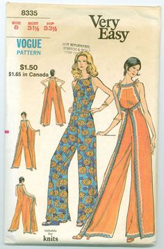 a woman's jumpsuit and pants sewing pattern from the 1960s, very easy