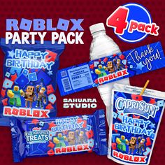 roblox party pack includes 4 packs of happy birthday chocolates, and an ice cream bar