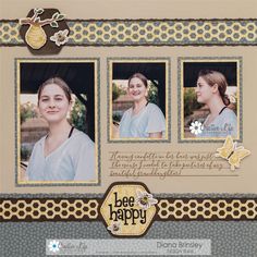 a scrapbook page with three pictures of women