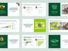 the green presentation slides are displayed in several different styles and sizes, including one for each section