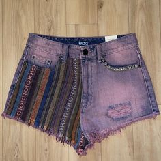 Brand New In Great Condition High Waist Cotton Jean Shorts For Festival, Trendy High Waist Jean Shorts For Festival, Casual High Waist Jean Shorts For Festival, Casual Short Bottoms For Music Festival, Trendy Jean Shorts For Festivals, Trendy High-waisted Shorts For Festivals, Trendy Purple Bottoms For Festival, Trendy Cotton Jean Shorts For Festival, Casual High-waisted Shorts For Festivals