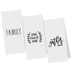 three handmade cards with the words family, home sweet home and softball written on them