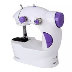 the sewing machine is white and purple