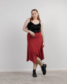 Lovely patch style midi women asymmetrical skirt in solid burgundy red. Cool piece to add some vintage feel to your outfit. Size M. Waist measures 28in and length 28in. Bit to small for model. Size on the label 10. No inside material label, feels soft like velour. Model usually wears size UK14/EU42/L for biggest high street brands and is 167cm tall. Great condition, keep in mind that it is vintage item and signs of natural wear/age might appear. If you have any questions about item don't hesitat Vintage Fitted Asymmetrical Skirt, Red Fitted Bottoms With Asymmetrical Hem, Red Bottoms With Asymmetrical Hem, Red Asymmetrical Skirt For Fall, Red Asymmetrical Fall Skirt, Street Brands, Red Midi, Animal Print Scarf, Patches Fashion