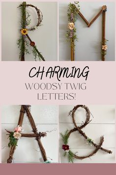 Woodsy letters twig letters woodsy nursery woodsy wedding nursery decor wedding decor Twig And Branch Wedding Decor, Stick Letters Diy Wall Art, Diy Nature Nursery Decor, Twig Letters Diy, Woodsy Crafts Ideas, Boho Letter Decor, Into The Woods Decorations, Diy Woodsy Decor, Diy Woodsy Wedding Decor