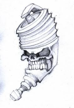 a pencil drawing of a toothbrush with a skull's head sticking out of it