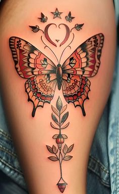 a woman's thigh with a butterfly tattoo on it