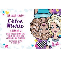 Custom Barbie Invitation  Party City Barbie Invitation, Barbie Party Supplies, Barbie Invitations, Girls Birthday Party Themes, Custom Barbie, Barbie Birthday Party, Diy Balloon Decorations, Invitation Party, Diy Halloween Costumes Easy