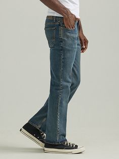 Providing the tried-and-true style you love with the comfort you need to last all day long, this men's Legendary bootcut jean will give you every excuse to dress casually, no matter what the day has in store. It features all of the time-tested details that are unique to Lee jeans, including five-pocket styling, spade pockets with the S-curve embroidery, a hip pocket label, X-tacks, logo rivets, a patch label, and a branded button with zipper fly. It's made from a comfortable cotton blend containing just a little bit of stretch to keep you moving until the day is done.All you need to complete the look is a button-up for the week or a graphic tee for the weekend. Mens Fashion Jeans, Bootcut Jean, Lee Jeans, Rivets, Jeans Style, Bootcut Jeans, The Weekend, Men's Jeans, Casual Pants