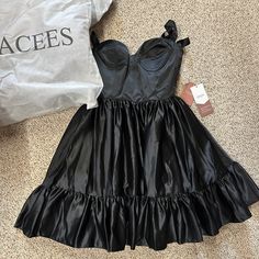 Stacee’s Dress, Never Been Worn. Color Black. Originally $99. Size 2 And 4 Available. Seahorse Dress, Bow Straps, Vintage Mini Dresses, Flare Mini Dress, Black Sheath Dress, Career Dress, Silk Mini Dress, Black Bodycon Dress, Bell Sleeve Dress