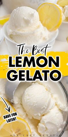 the best lemon gelato recipe is in this postcard style image with text overlay