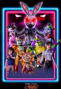 an animated movie poster with the characters from cartoons and cartoon movies in front of a neon frame