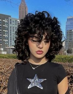 3b Haircut Short, Curly Short Haircuts With Bangs, Black Curly Hair Short, Short Curly Shag Haircut, Short Curly Haircuts With Bangs, Curly Shag Haircut, Really Curly Hair, Short Curly Hairstyles For Women, Dark Curly Hair