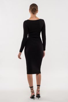 Scoop Neck Long Sleeve Rib Knit Midi Length Sweater Dress Soft Stretch Classy Bodycon Dress, Winter Sweater Dress, Ribbed Knit Bodycon Dress, Winter Sweater Dresses, Sweater Dress Long, Long Sweater Dress, Ribbed Dress, Ribbed Midi Dress, Winter Sweater