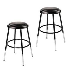 Otto 27 in Height Adjustable Black Vinyl Padded Stool, Metal Frame, (2-Pack) Tall Stools, Black Stool, Padded Stool, Shop Stool, Steel Frame Construction, Metal Stool, Black Bar Stools, Swivel Stool, Headboard Storage