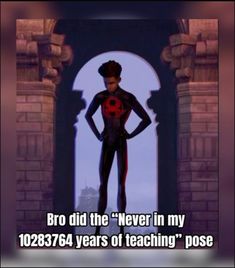 an animated image of a man in black and red with the words bro did the never in