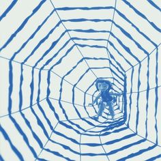 an image of a man in the middle of a tunnel with blue lines on it