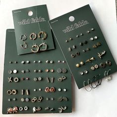 (1) Sheet Of 30 Sets Of Assorted Stud Earrings (1) Sheet Of 18 Sets Of Assorted Earrings (1) Sheet Of 6 Assorted Ear Cuffs 54 Earrings Total, All With Original Double Backings, Never Worn Black Nickel-free Surgical Steel Earrings, Coastal Earrings, Rosé Heart, Gold Ear Cuff, Hoop Earring Sets, Star Studs, Pearl Charms, Silver Turquoise, Gold Stars