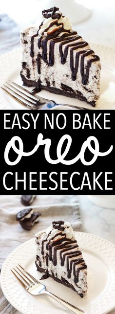 easy no bake oreo cheesecake on a white plate