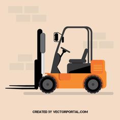 an orange forklift with the door open on a light brown background that says, created by vectorportal com