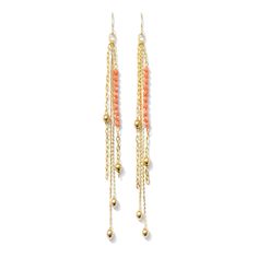 Multi chain long earring with small glass crystal accent 3.5" Drop Plated Brass Glass Crystals Happy Dresses, Long Earring, Linen Casual, Spirit Wear, Brass Glass, Pop Of Color, Delicate Earrings, Glass Crystal, Long Earrings