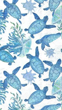 blue turtles and seaweed on white paper napkins