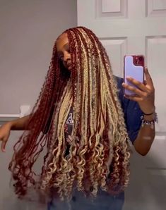 Red And Blonde Knotless Braids, Blonde And Red Braids, Burgundy And Blonde Braids, Copper And Blonde Braids, Red And Blonde Braids, Ginger And Blonde Braids, Autumn Braids, Braids Color Ideas, Braid Colors