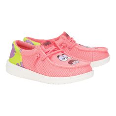 HEYDUDE | Big Kids' Shoes | Wally Funk Youth Spongebob Patrick - Pink/green | Size 3 - Step into the shoes of a legend (well, a pink, lazy one) with these Patrick Star themed kicks! Breezy mesh that lets their feet feel like they don't live under a rock, and no-tie elastic laces for the perfect fit because who needs laces when they've got relaxation this built-in? Easy on, easy off, perfect for wherever their next nap...or adventure takes them. Shoe Specs: Mesh top Elastic laces​ Lightweight out Spongebob Patrick, Living Under A Rock, Hey Dudes, Patrick Star, 12 Step, Hey Dude, 2 Step, Elastic Laces, Toe Designs