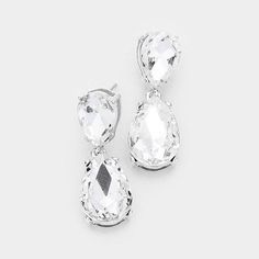 Clear Crystal Double Teardrop Silver Earrings Teardrop Silver Earrings, Pageant Earrings, Evening Earrings, Clear Crystal, Silver Earrings, Diamond Earrings, Sparkle, Prom, Crystals