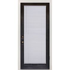 a white door with blinds on it