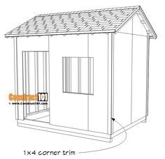 the side view of a small shed with measurements for the roof and windows on it