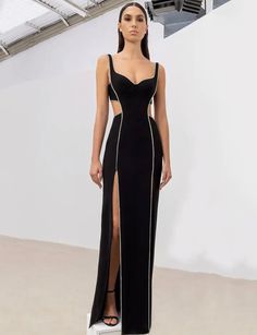 Bandage Scoop neck rhinestone cutout dress - Oliver Barret Crystal Trim, Long Bodycon Dress, Cutout Dress, Celebrity Dresses, Black Sleeveless, Bandage Dress, Stunning Dresses, Guangzhou, Sequin Dress