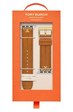 The iconic Tory Burch logo adds branded appeal to a sophisticated leather strap that will elegantly frame your Apple Watch. Apple Watch not included Compatible with all 38mm-41mm Apple Watch styles Leather Imported One or more major components contains at least 50% leather sourced from a tannery that has achieved a Leather Working Group rating for its energy use, waste production and water treatment Apple Watch Leather, Tory Burch Kira, Apple Watch 38mm, Energy Use, Leather Luggage, Apple Watch Strap, Leather Working, Watch Strap, Watch Bands