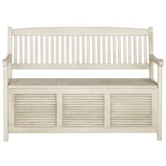 a white wooden bench with shutters on the back and seat side, isolated against a white background