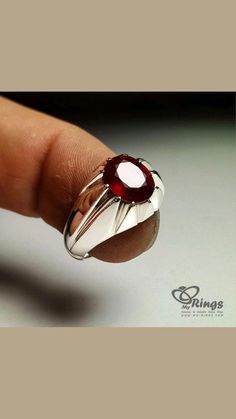 Casual Rings For Men, Red Stone Ring For Men, Ring Design For Men, Beryl Ring, Stone Rings For Men, Mens Silver Jewelry, Mens Gemstone Rings, Red Stone Ring