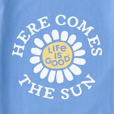 there is a blue shirt with the words life is good in white letters on it