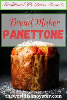 bread maker panettoe with text overlay reading traditional christmas desserts bread maker panettoe