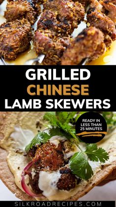 grilled chinese lamb skewers on pita bread